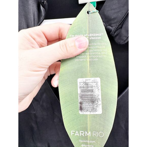 Farm Rio Black Heart Neckline Smocked Long Sleeve Mini Dress Size S - Picture 3 of 8